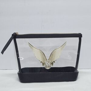 Victoria's Secret Angel Wings Clear Black Makeup Cosmetic Bag Gold Logo Pouch